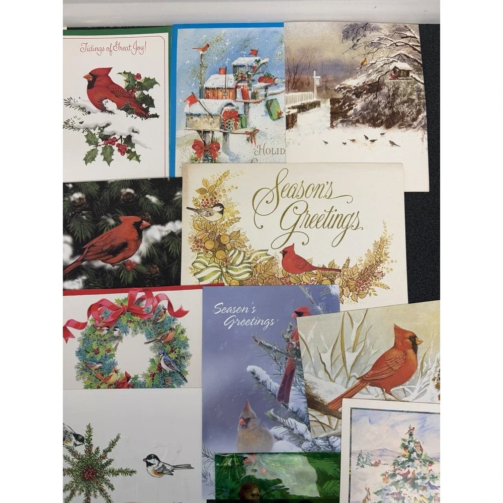 Vintage Christmas Cards Fronts ONLY Birds Scrapbooking Decoupage Lot of 45+